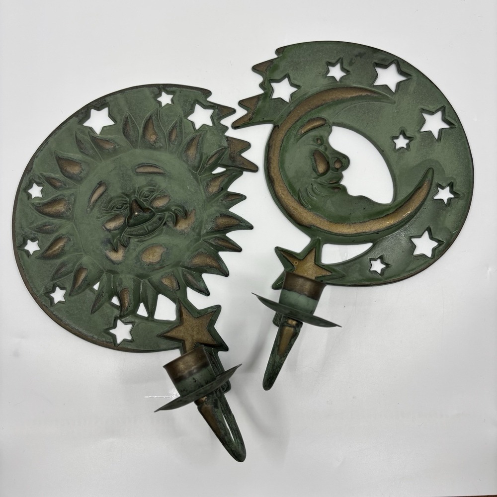 Vintage PartyLite Sun Moon Stars Wall Sconce Candle Holders Set 1994 Whimsigoth